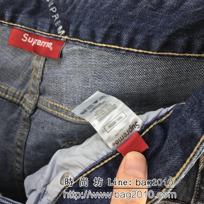 SUPREME 18ss專櫃新款 全身suPreme印花 淺藍色 男款牛仔褲 ydi2406